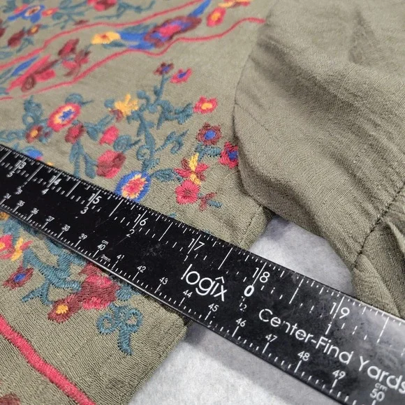 Altar'd State Embroidered Boho Mini Dress Olive Green Bell Sleeve Small C0384 - Picture 4 of 9